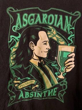 Asgardian Absinthe  Premium Mens Sz 2XL Black Green Tee Fury Loki